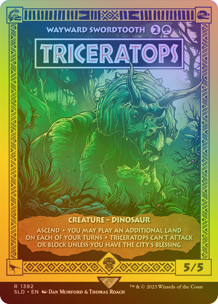 Triceratops - Wayward Swordtooth (Rainbow Foil) (SLD-1392★) - Secret Lair Drop / Triceratops (Borderless) Foil