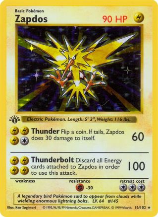 Zapdos - 1st Edition Holofoil Base Set Shadowless - Holo Rare