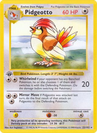Pidgeotto/102 - 1st Edition Base Set Shadowless - Rare