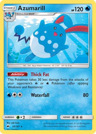 Azumarill 035 - Reverse Holofoil SM Burning Shadows - Rare