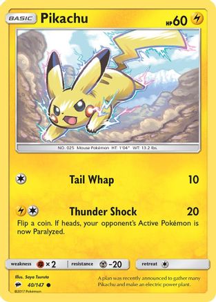 Pikachu 040 - Reverse Holofoil SM Burning Shadows - Common