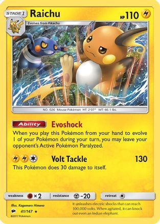 Raichu 041 - Holofoil SM Burning Shadows - Holo Rare