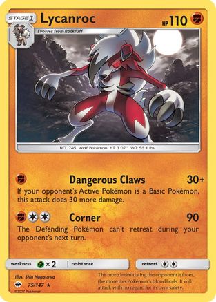 Lycanroc (75) (75) 075/147 - Holofoil SM Burning Shadows - Holo Rare