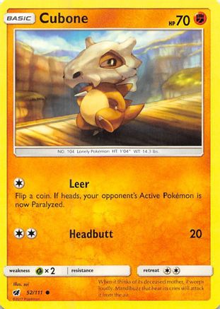 Cubone 052 - Reverse Holofoil SM Crimson Invasion - Common