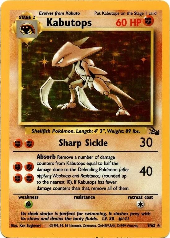 Kabutops (9) (9) 009 - Unlimited Holofoil Fossil - Holo Rare