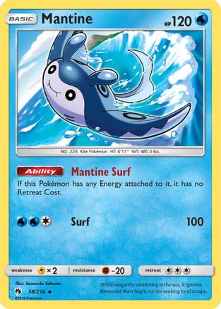 Mantine - Reverse Holofoil SM Lost Thunder - Uncommon