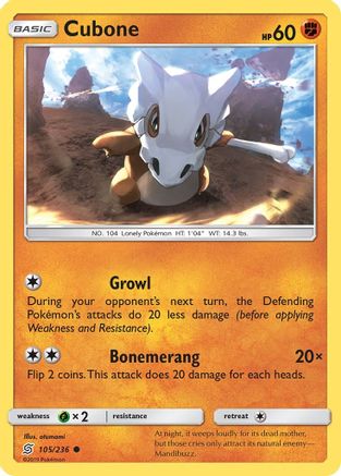 Cubone 105 - Reverse Holofoil SM Unified Minds - Common