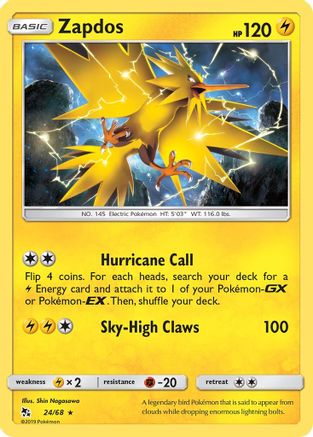 Zapdos 024 - Holofoil Hidden Fates - Holo Rare