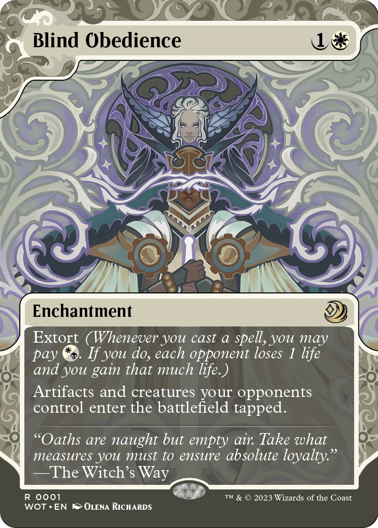 Blind Obedience (WOT-001) - Wilds of Eldraine: Enchanting Tales: (Showcase) (Borderless)