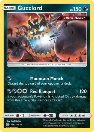Guzzlord 136 - Reverse Holofoil SM Cosmic Eclipse - Holo Rare