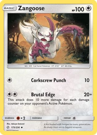 Zangoose 173 - Reverse Holofoil SM Cosmic Eclipse - Uncommon