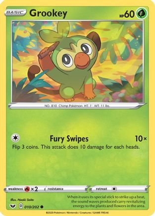 Grookey (010) (010) 010 - Reverse Holofoil SWSH01 Sword & Shield Base Set - Common