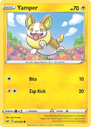 Yamper (074) (074) 074 - Reverse Holofoil SWSH01 Sword & Shield Base Set - Common