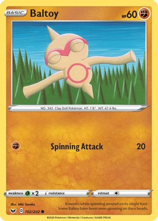 Baltoy (102) (102) 102 - Reverse Holofoil SWSH01 Sword & Shield Base Set - Common