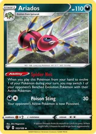 Ariados 103 - Reverse Holofoil SWSH03 Darkness Ablaze - Uncommon