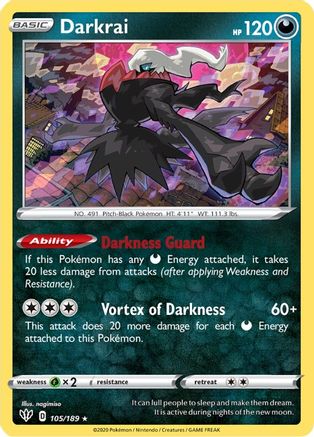 Darkrai 105 - Reverse Holofoil SWSH03 Darkness Ablaze - Holo Rare