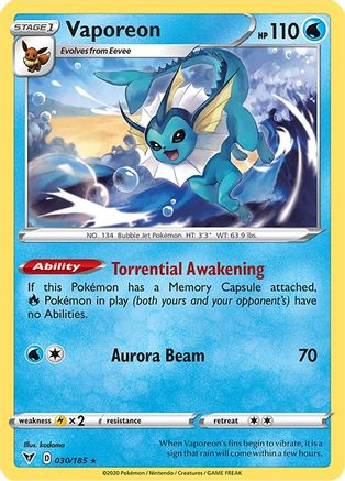 Vaporeon 030 - Reverse Holofoil SWSH04 Vivid Voltage - Rare