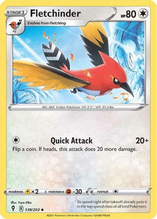 Fletchinder 139 - Reverse Holofoil SWSH07 Evolving Skies - Uncommon