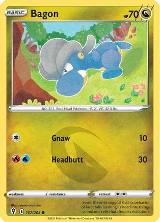 Bagon 107 - Reverse Holofoil SWSH07 Evolving Skies - Common