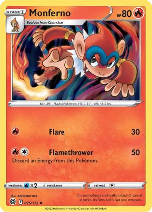 Monferno 025 - Reverse Holofoil SWSH09 Brilliant Stars - Uncommon