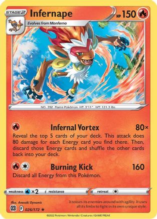 Infernape 026 - Reverse Holofoil SWSH09 Brilliant Stars - Holo Rare