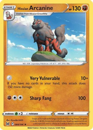 Hisuian Arcanine 084 - Reverse Holofoil SWSH11 Lost Origin - Holo Rare