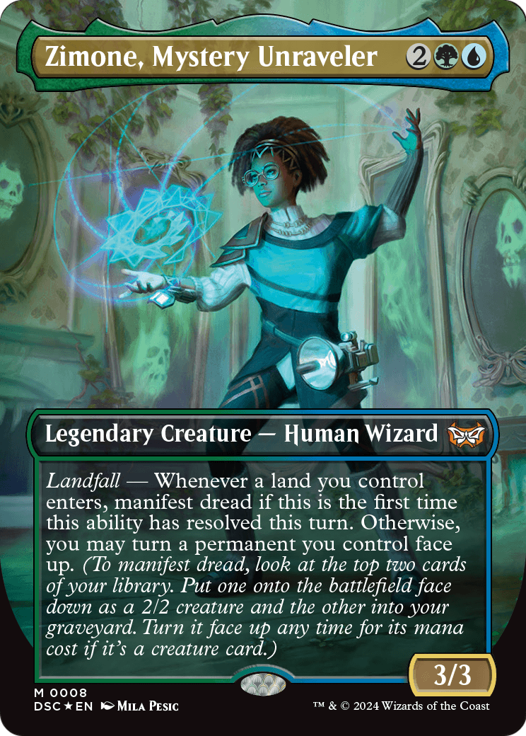 Zimone, Mystery Unraveler (Borderless) (DSC-008) - Duskmourn: House of Horror Commander