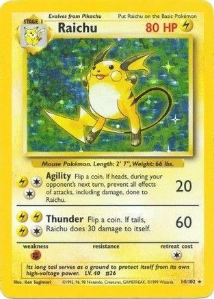 Raichu 014 - Holofoil Base Set - Holo Rare