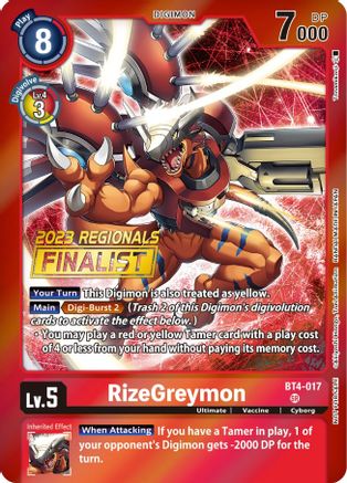 RizeGreymon (2023 Regionals Finalist) (BT4-017) - Great Legend Foil