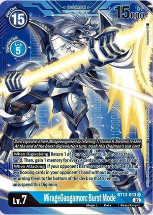 MirageGaogamon: Burst Mode (Alternate Art with Blue Background) (BT13-033) - Versus Royal Knights Foil