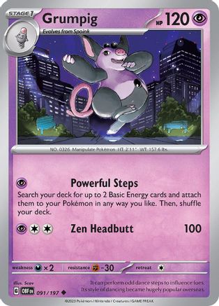 Grumpig 091 - Reverse Holofoil SV03 Obsidian Flames - Uncommon