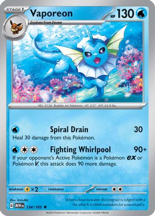 Vaporeon 134 - Reverse Holofoil SV Scarlet & Violet 151 - Rare