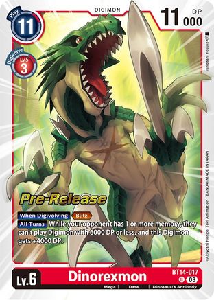 Dinorexmon (BT14-017) - Blast Ace Pre-Release Cards Foil