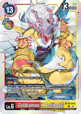Goldramon (X Antibody) (BT16-014) - Beginning Observer Pre-Release Cards Foil