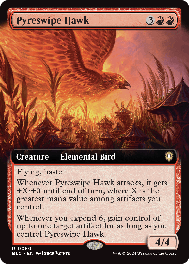 Pyreswipe Hawk (Extended Art) (BLC-060) - Bloomburrow Commander: (Extended Art)