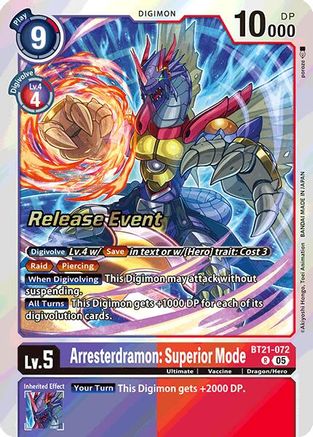 Arresterdramon: Superior Mode (BT21-072) - World Convergence Release Event Cards Foil