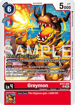 Greymon (BT23-008) - Hackers' Slumber Release Event Cards