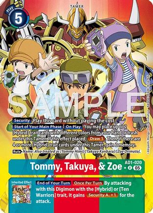 Tommy, Takuya, & Zoe (Alternate Art) (AD1-020) - Advanced Booster Digimon Generation Foil