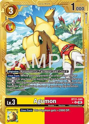 Agumon - BT21-040 (Gold Border) (BT21-040) - Advanced Booster Digimon Generation Foil