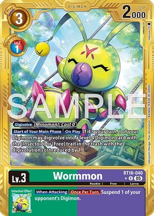Wormmon - BT16-040 (Gold Border) (BT16-040) - Advanced Booster Digimon Generation Foil