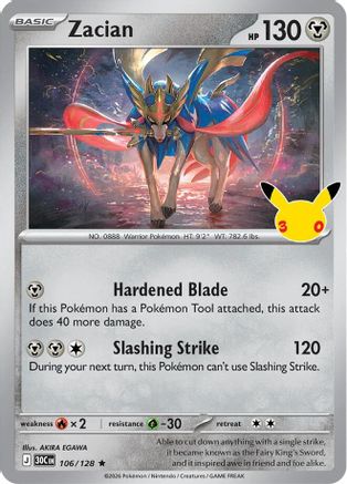 Zacian 106/128 - Holofoil ME 30th Celebration - Rare