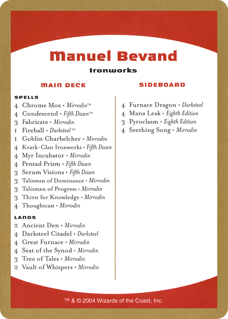 Manuel Bevand Decklist (WCD-MB0B) - World Championship Decks 2004