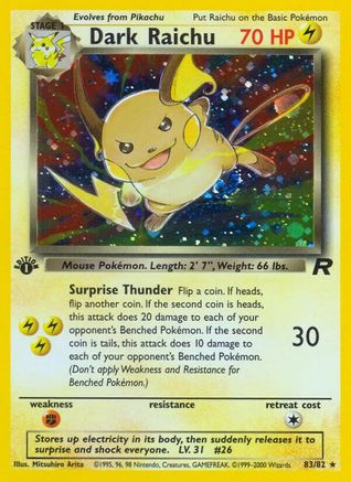 Dark Raichu 083 - 1st Edition Holofoil Team Rocket - Secret Rare