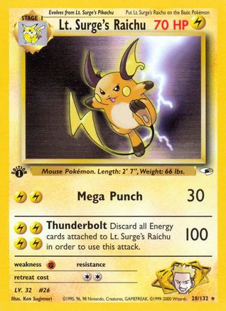 Lt. Surge's Raichu 028 - 1st Edition Gym Heroes - Rare