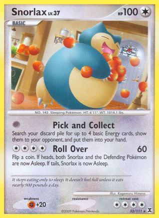 Snorlax (33)/111 - Reverse Holofoil Rising Rivals - Rare