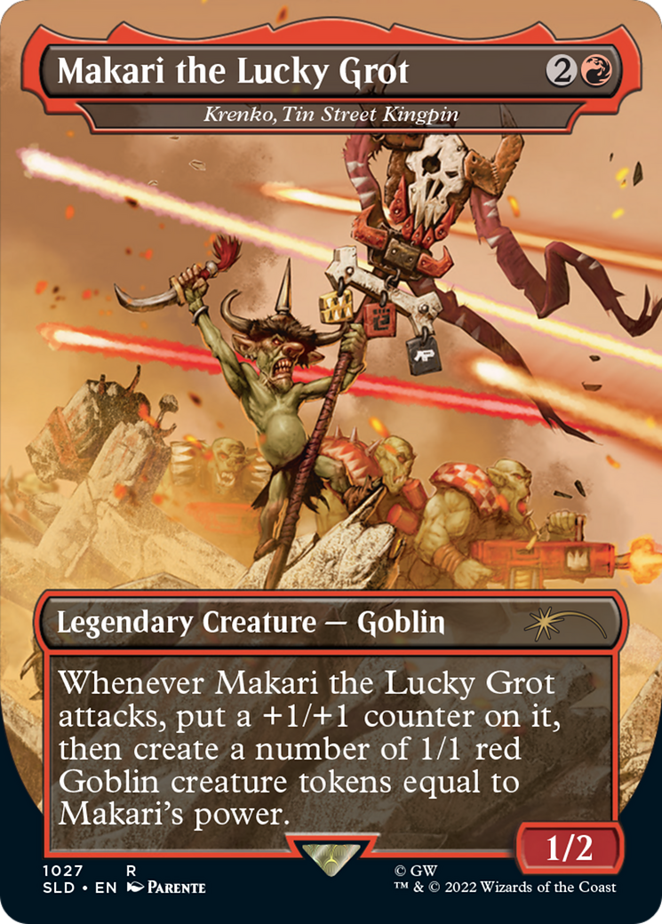 Makari the Lucky Grot - Krenko, Tin Street Kingpin (Borderless) (SLD-1027) - Secret Lair Drop / Makari the Lucky Grot Foil