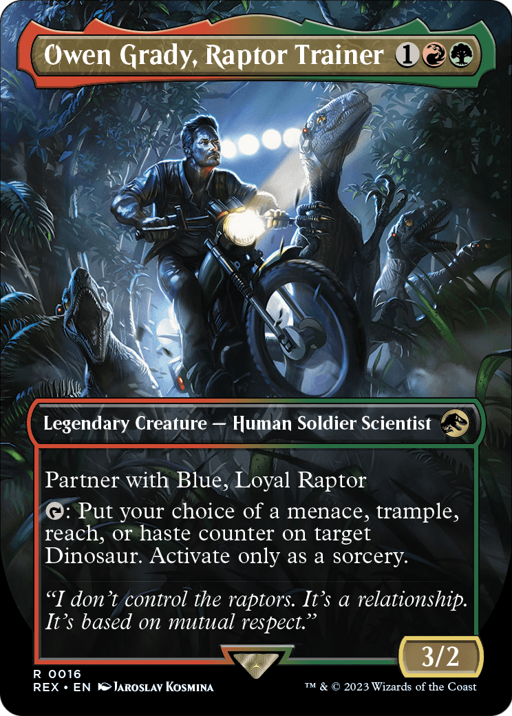 Owen Grady, Raptor Trainer (Borderless) (REX-016) - Jurassic World Collection Foil