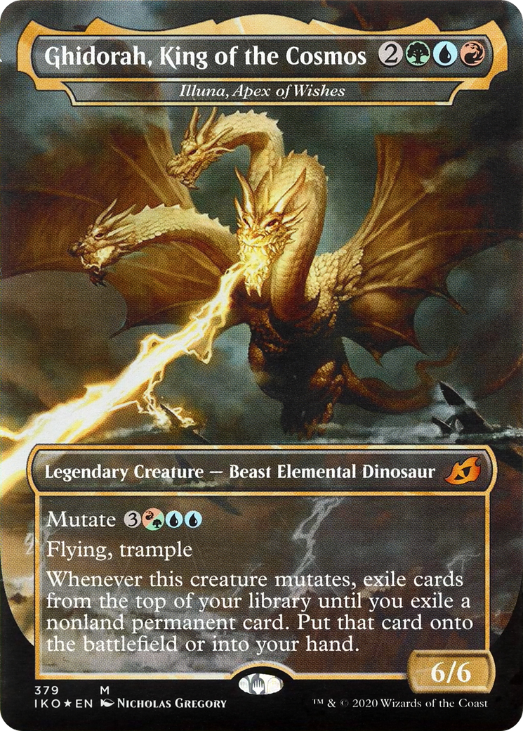Ghidorah, King of the Cosmos - Illuna, Apex of Wishes (IKO-379) - Ikoria: Lair of Behemoths / Ghidorah, King of the Cosmos (Borderless) Foil