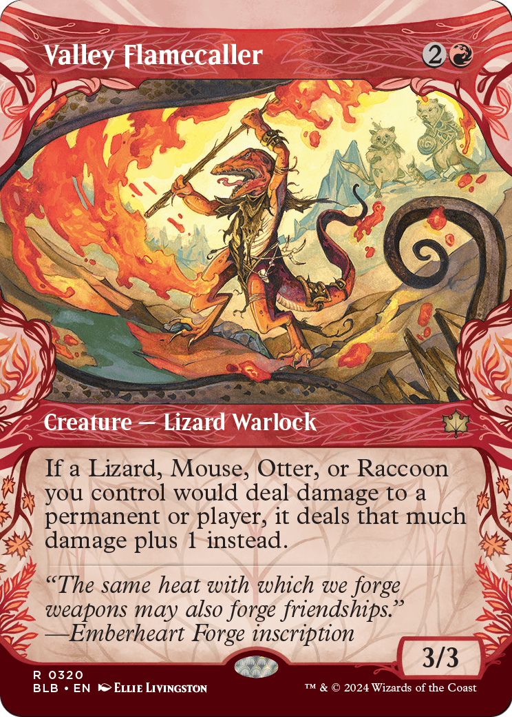 Valley Flamecaller (Showcase) (BLB-320) - Bloomburrow: (Showcase) (Borderless) Foil