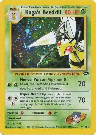 Koga's Beedrill 009  - Unlimited Holofoil Gym Challenge - Holo Rare